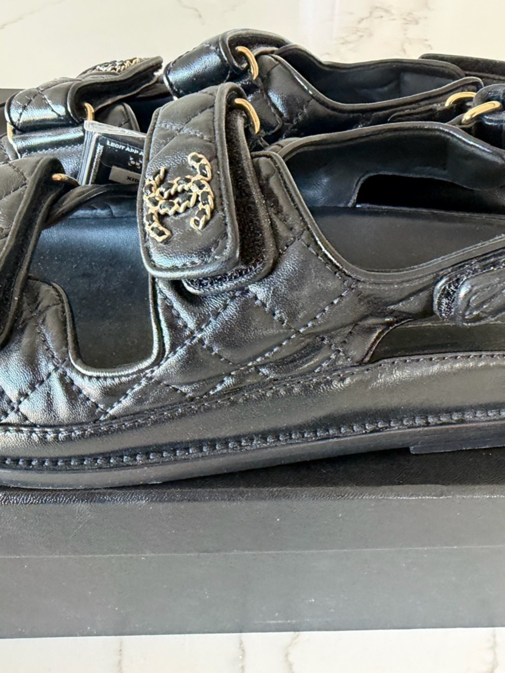 CHANEL Black Quilted Leather CC Logo Dad Sandals with Box - Picture 4 of 9